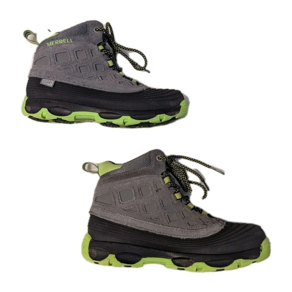 Merrell Boys Thermoshiver 2.0 Waterproof Winter Boots Gray Black Lime Green 13.5